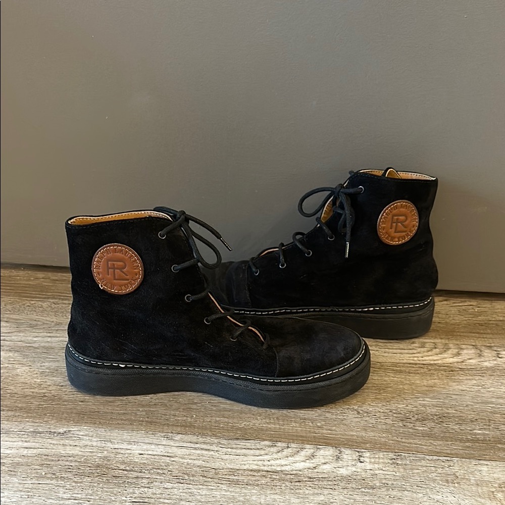 Ralph Lauren Collection Black Embry Calf-Suede High Top Lace Up Sneakers Sz 7.5 - Picture 7 of 12